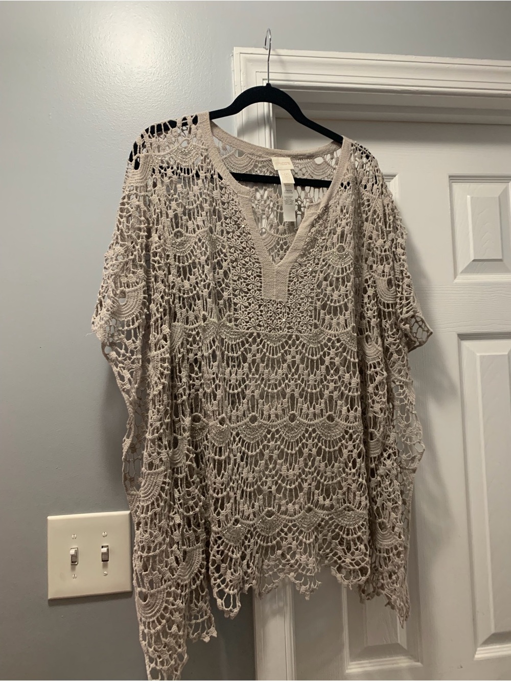 Chico large/xl Crochet V-Neck Lace Tunic Top - Taupe